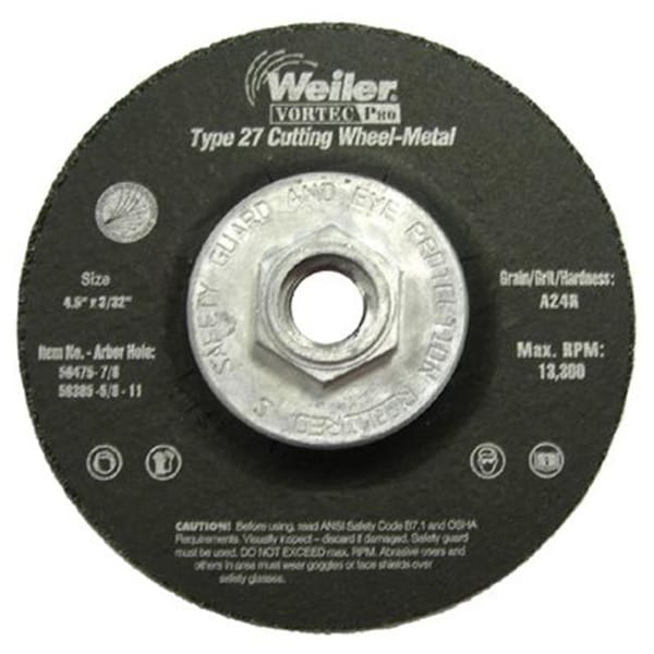 Weiler Type 27, 4-1/2 in Dia, 3/32" Thick, Aluminum Oxide, 24 Grit 804-56385 - main